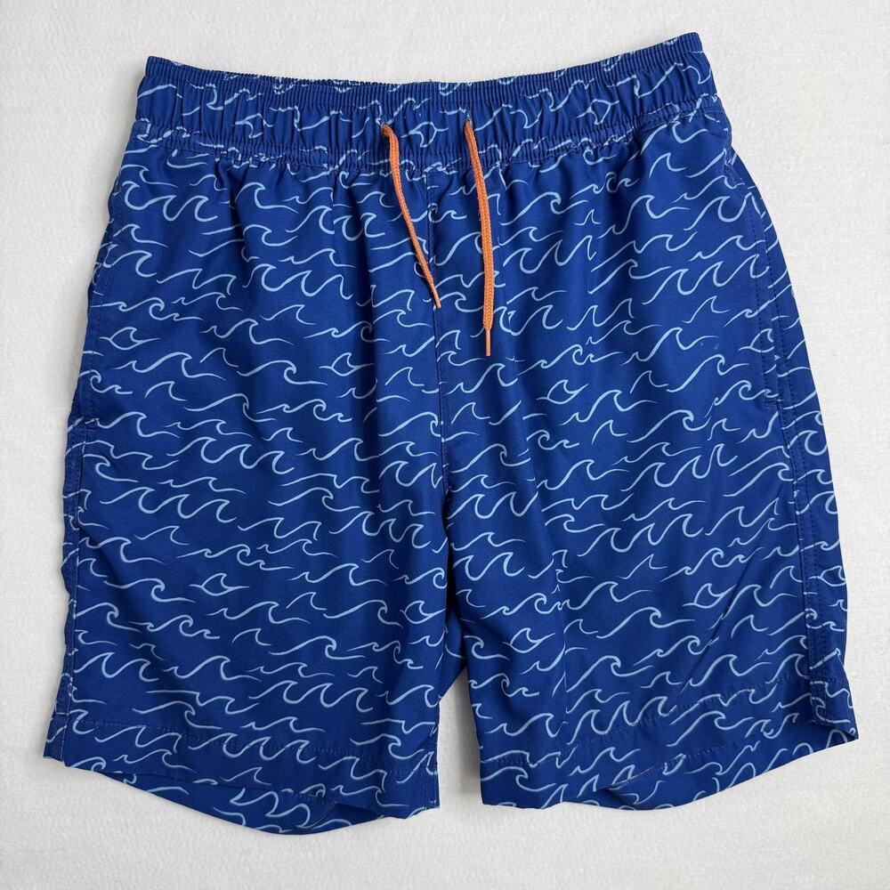 Crewcuts Swim Shorts Boys 12 Blue Wave Print Mesh Lined Elastic Drawstring Surf